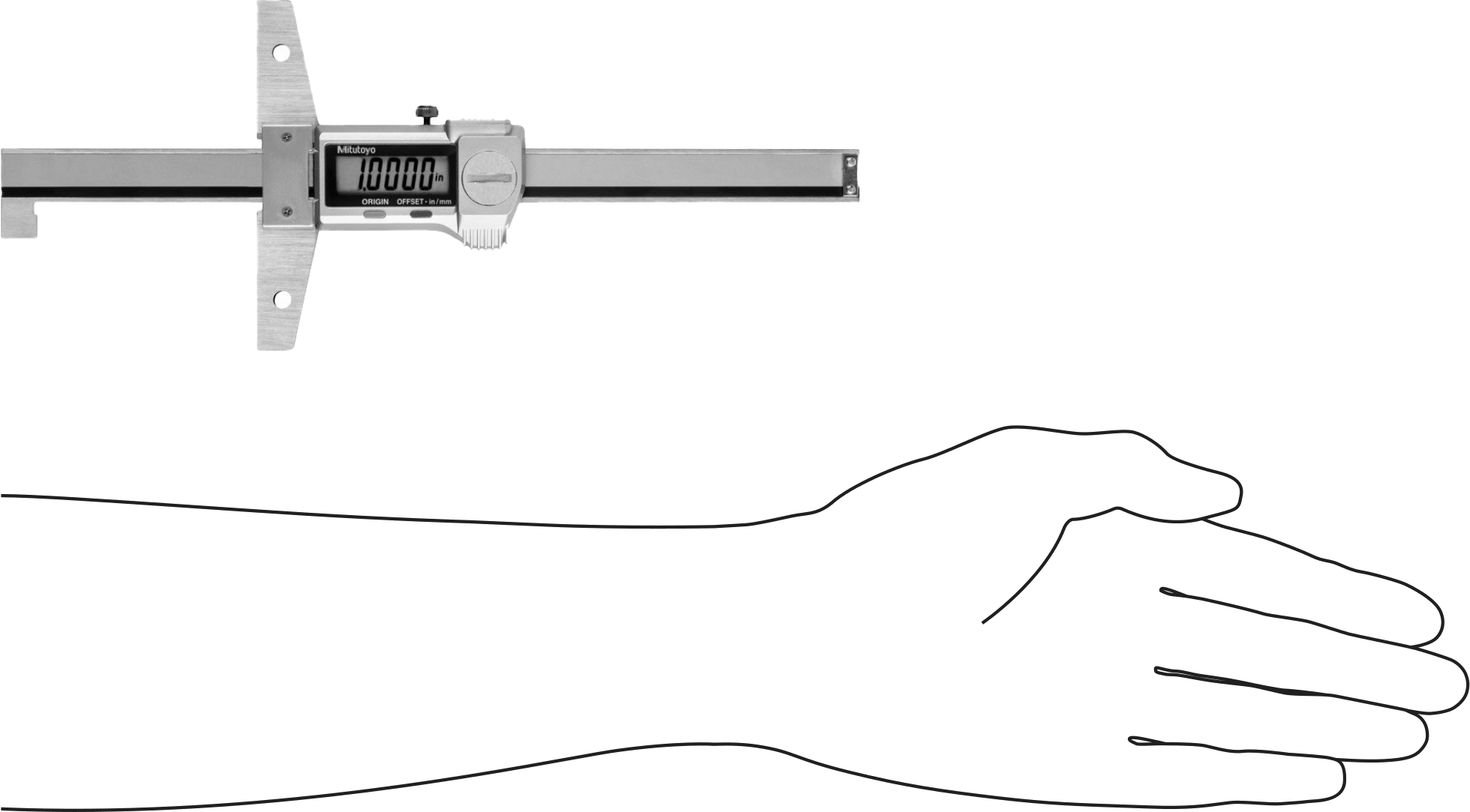 Mitutoyo Elektronik Derinlik Ölçer, Kanca Uçlu, Model 571-264-20, 0“ ila 6” Ölçüm Aralığı