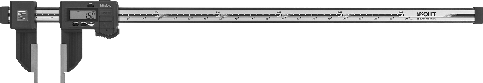 Soğutma Sıvısına Dayanıklı Mitutoyo Dijital Kaliper, Model 552-313-10, 0“ ila 24” ve 0 mm ila 600 mm Aralıklar
