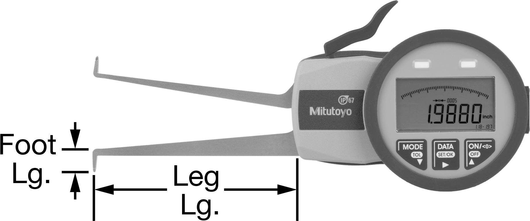 Mitutoyo Dijital İç Delik Kaliperi, Sertifikalı, 209-938 numarası, 1,190“-1,970” ve 30 mm-50 mm Aralık