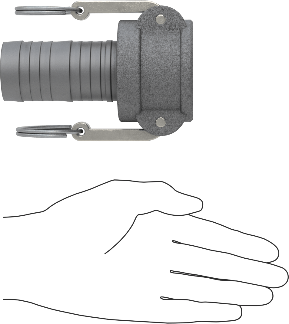 Eloksallı Alüminyum Kam ve Yivli Hortum Bağlantısı, 1-1/2 boyut, Soket, Kilitlenmeyen Kollar, 1-1/2" Hortum İç Çapı