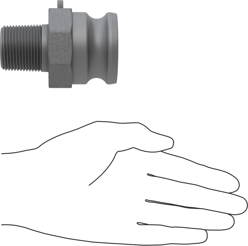 Eloksallı Alüminyum Kam ve Yivli Hortum Bağlantısı, Düz Plug, 1-1/2 Kaplin Boyutu, 1 NPT Erkek Uç
