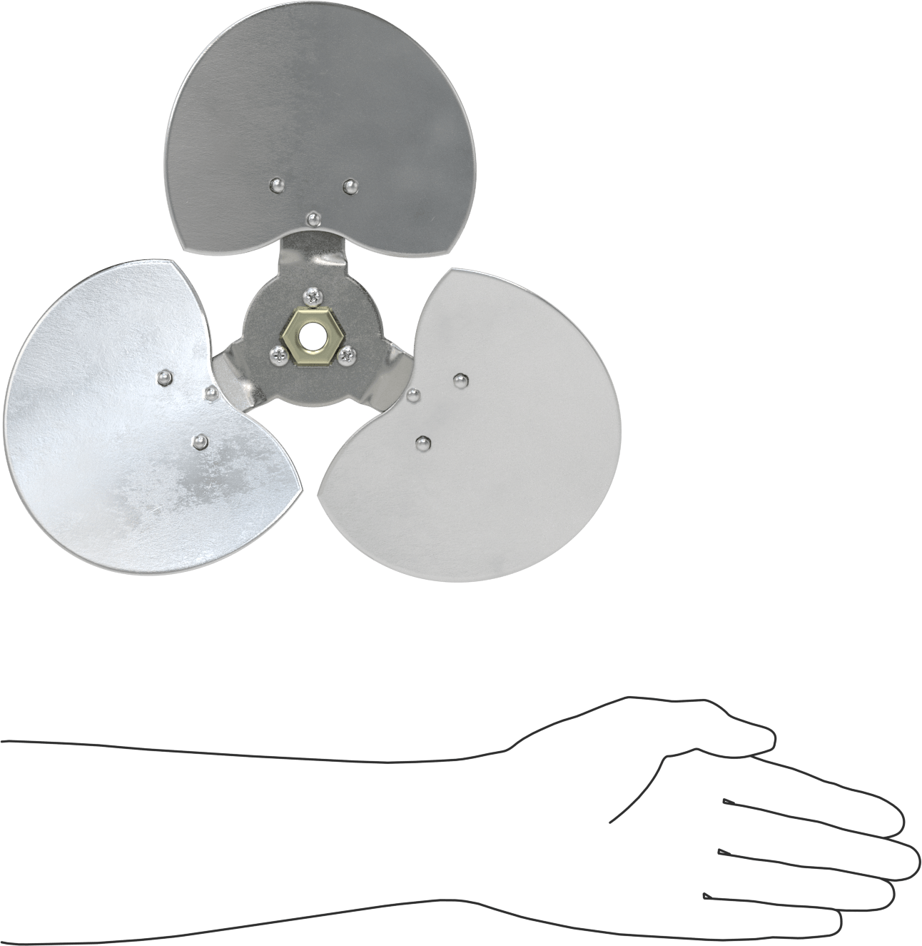 Alüminyum Fan Kanadı, 1/2" Çaplı Yuvarlak Mil için, 12" Bıçak Çapı, 3 Bıçak