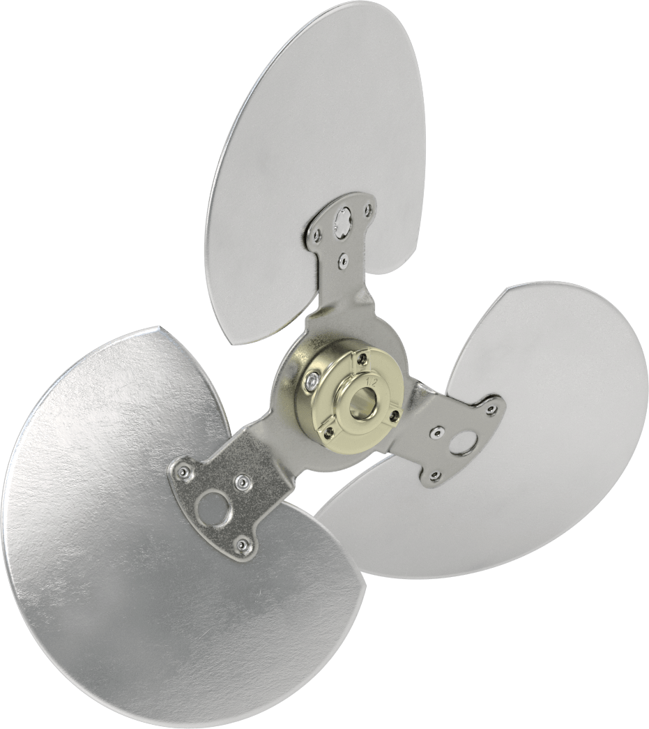 Alüminyum Fan Kanadı, 1/2" Çaplı Yuvarlak Mil için, 12" Bıçak Çapı, 3 Bıçak