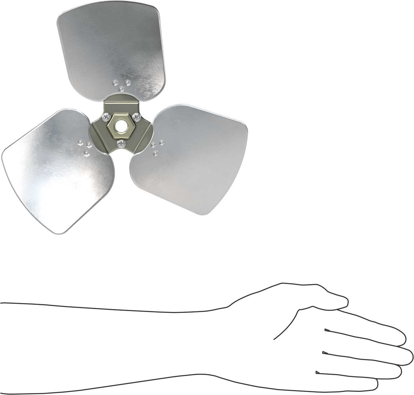 Alüminyum Fan Kanadı, 1/2" Çaplı Yuvarlak Mil için, 10" Bıçak Çapı, 3 Bıçak