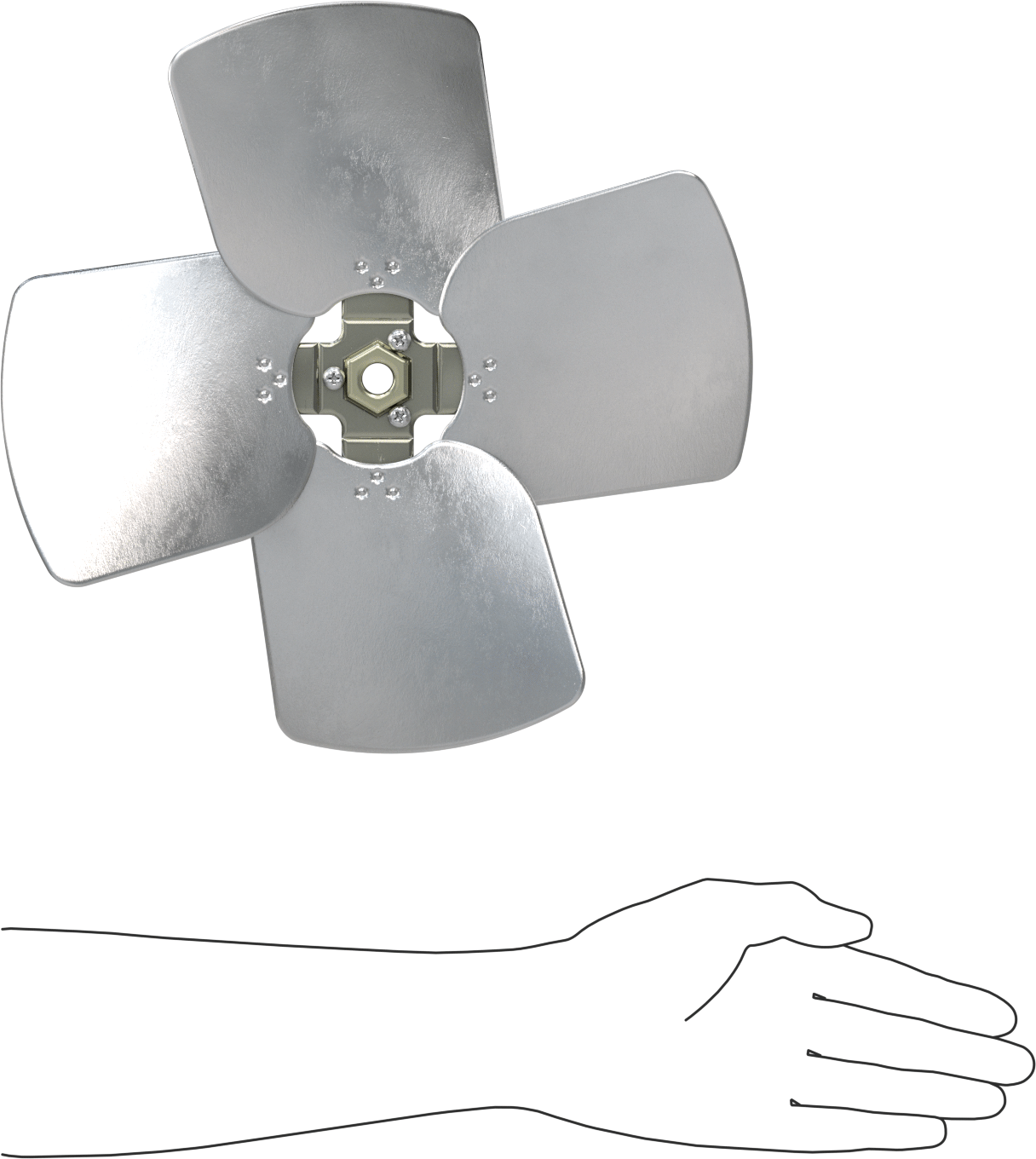 Alüminyum Fan Kanadı, 1/2" Çaplı Yuvarlak Mil için, 12" Bıçak Çapı, 4 Bıçak