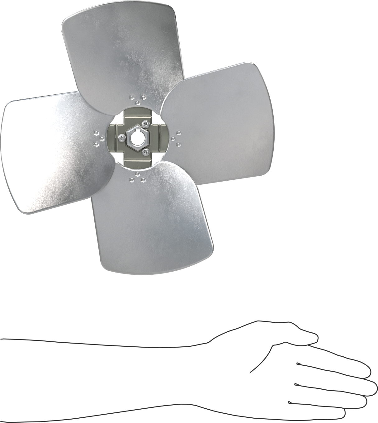 Alüminyum Fan Kanadı, 5/8" Çaplı Yivli Mil için, 12" Bıçak Çapı, 4 Bıçak