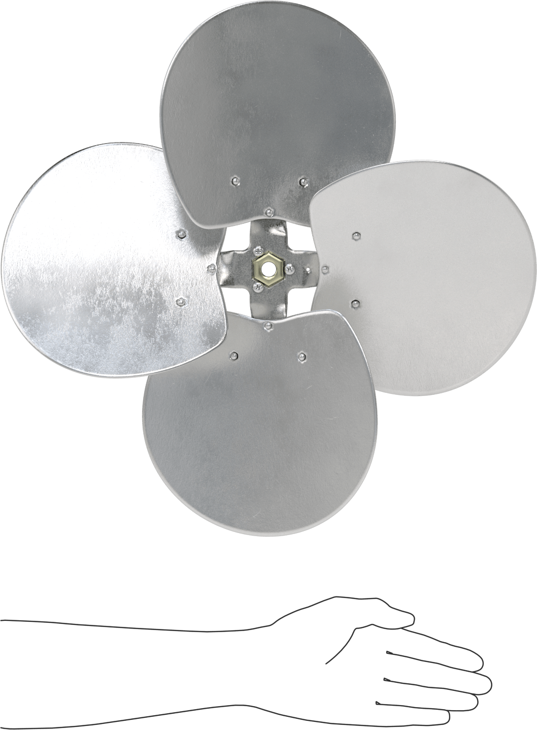 Alüminyum Fan Kanadı, 1/2" Çaplı Yuvarlak Mil için, 18 inç Bıçak Çapı, 4 Bıçak