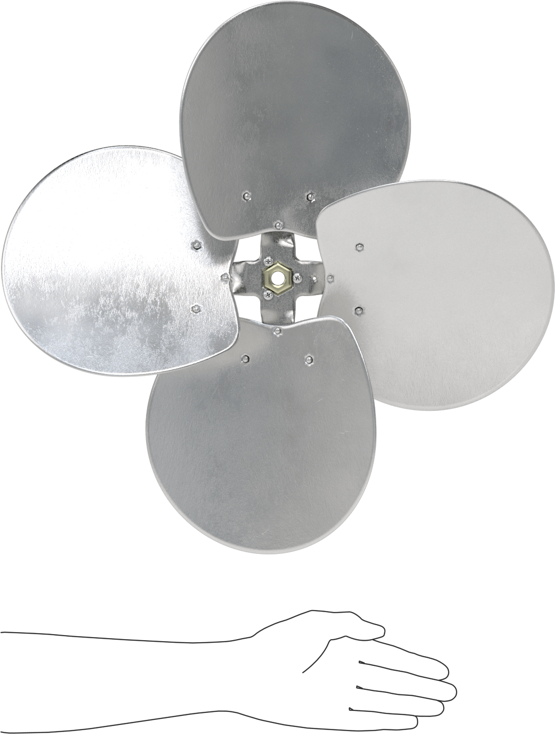 Alüminyum Fan Kanadı, 1/2" Çaplı Yuvarlak Mil için, 20 inç Bıçak Çapı, 4 Bıçak