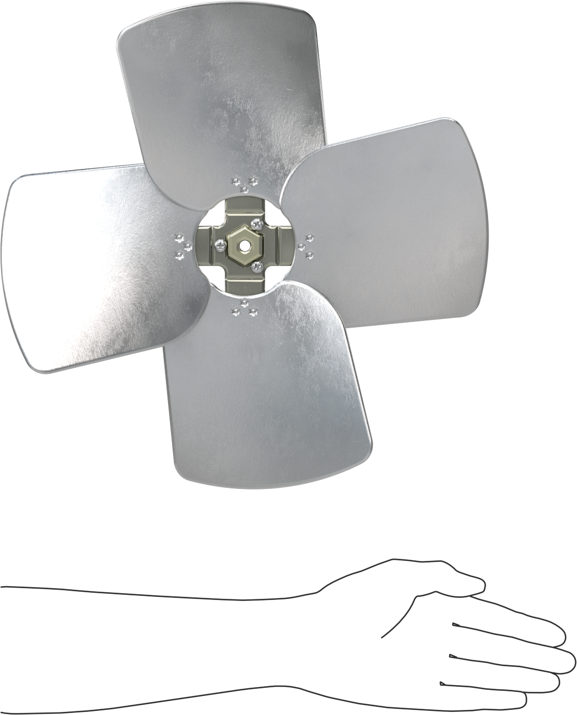 Alüminyum Fan Kanadı, 5/16" Çaplı Yuvarlak Mil için, 14" Bıçak Çapı, 4 Bıçak
