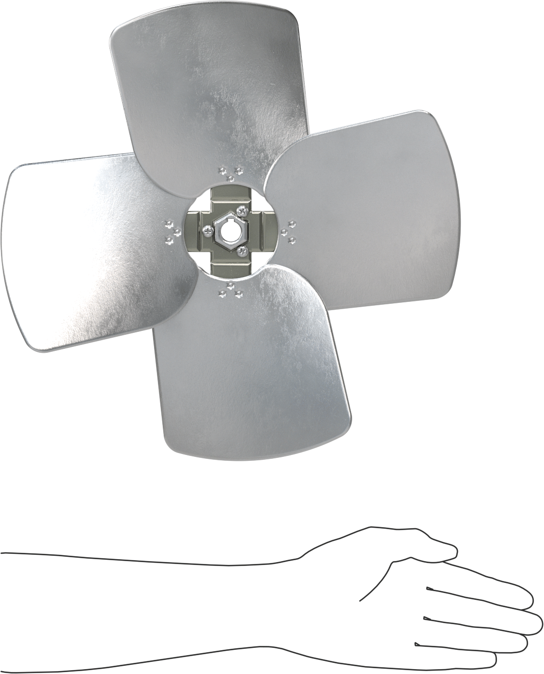 Alüminyum Fan Kanadı, 5/8" Çaplı Yivli Mil için, 14" Bıçak Çapı, 4 Bıçak