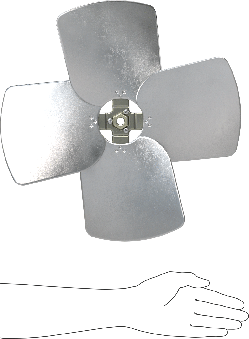 Alüminyum Fan Kanadı, 1/2" Çaplı Yuvarlak Mil için, 16" Bıçak Çapı, 4 Bıçak