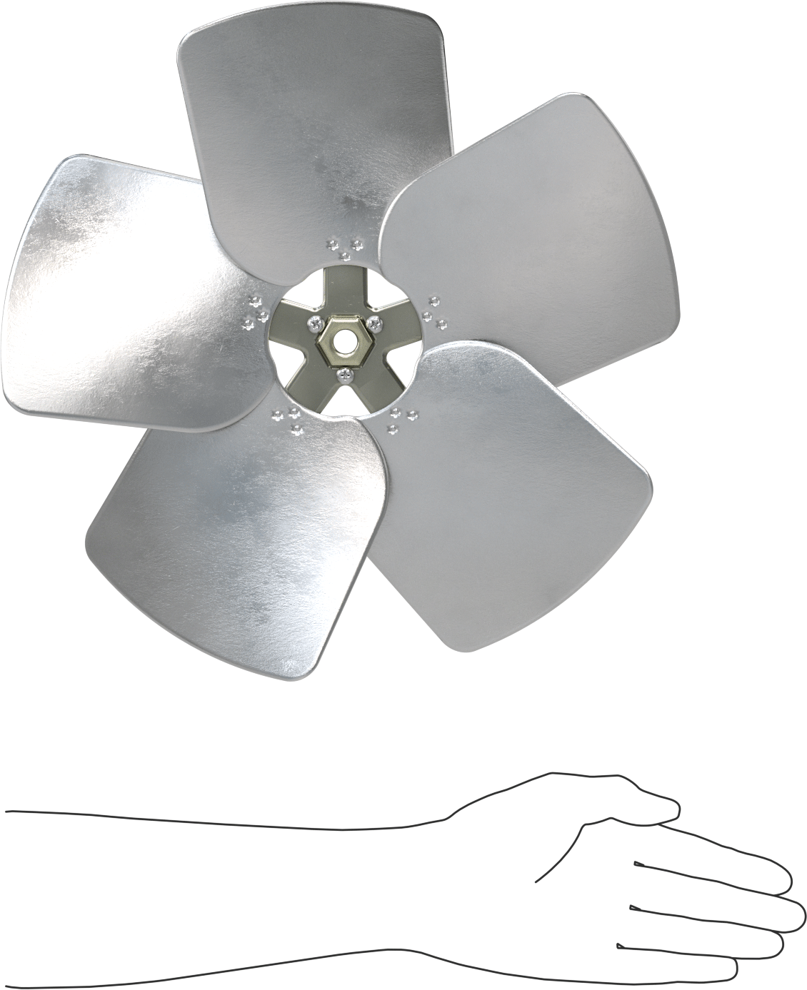 Alüminyum Fan Kanadı, 1/2" Çaplı Yuvarlak Mil için, 14" Bıçak Çapı, 5 adet Bıçak