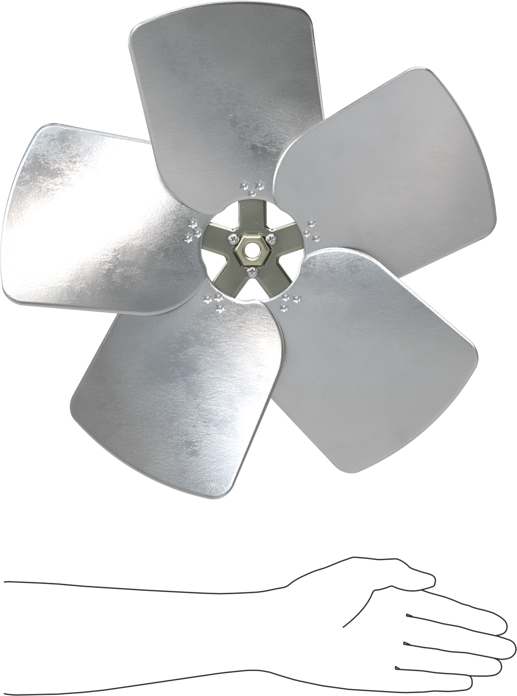 Alüminyum Fan Kanadı, 1/2" Çaplı Yuvarlak Mil için, 16" Bıçak Çapı, 5 adet Bıçak