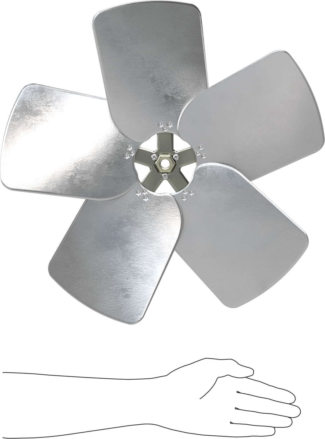 Alüminyum Fan Kanadı, 1/2" Çaplı Yuvarlak Mil için, 18 inç Bıçak Çapı, 5 adet Bıçak