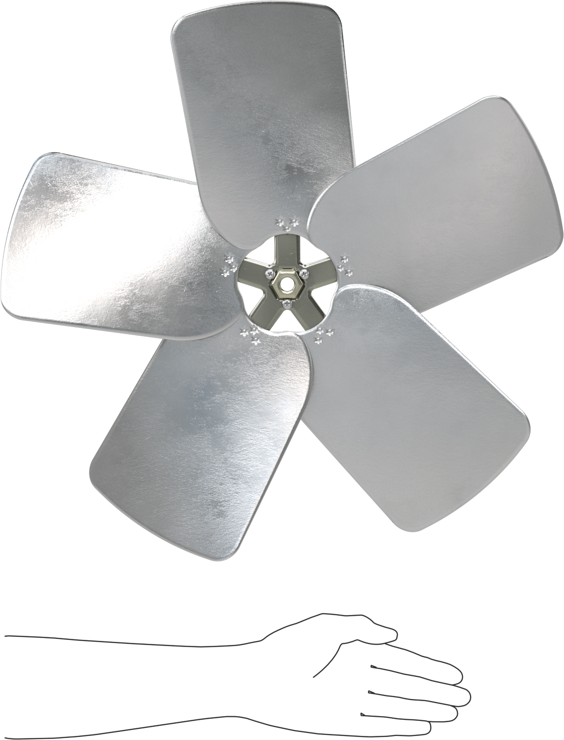 Alüminyum Fan Kanadı, 1/2" Çaplı Yuvarlak Mil için, 20 inç Bıçak Çapı, 5 adet Bıçak