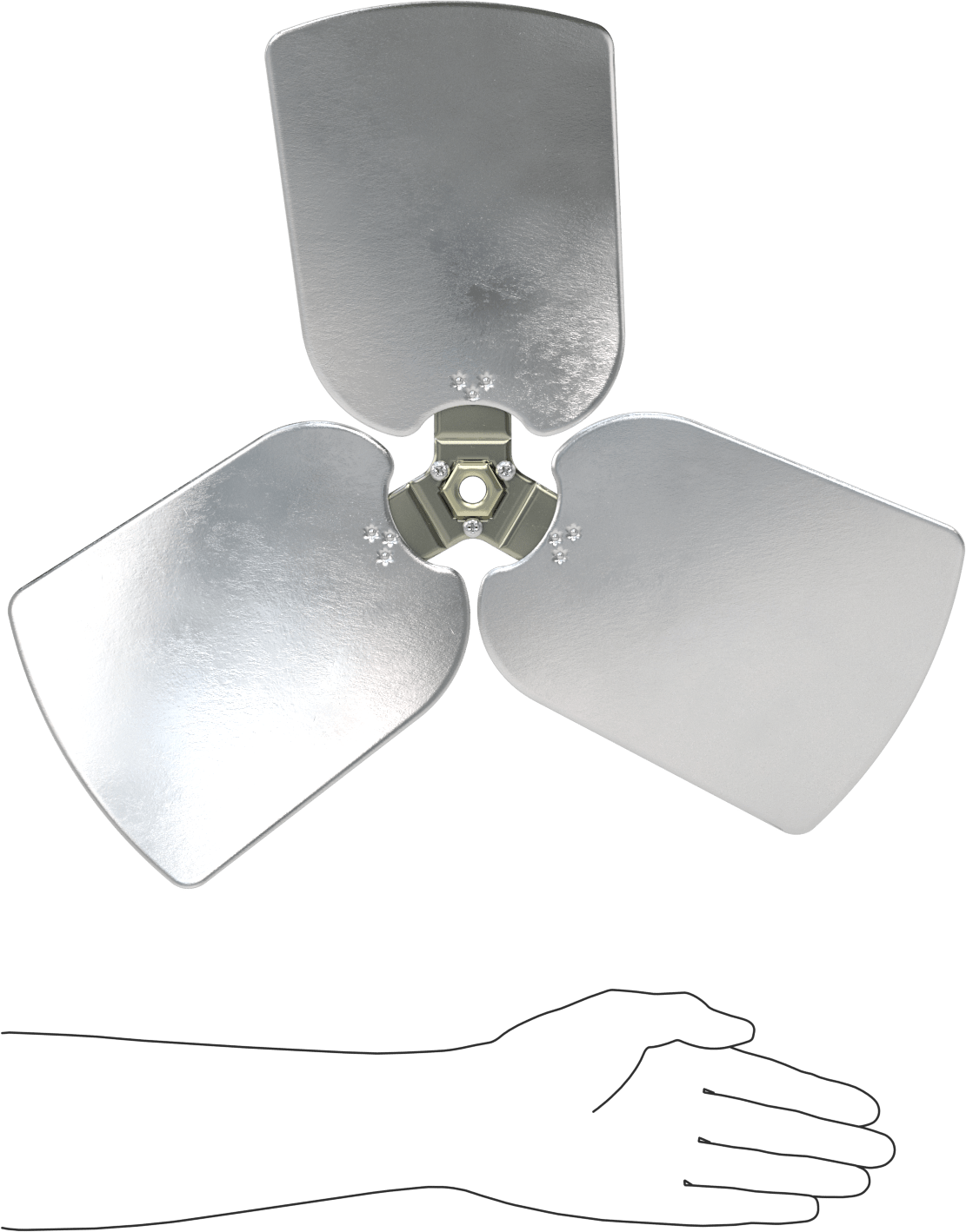 Alüminyum Fan Kanadı, 1/2" Çaplı Şaft için, 18 inç Bıçak Çapı, 3 Bıçak, 27 Derece