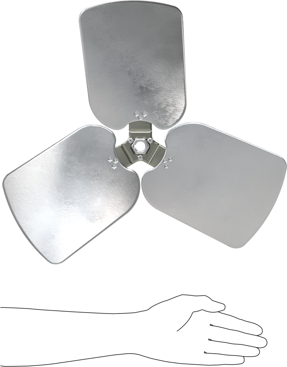 Alüminyum Fan Kanadı, 5/8" Çaplı Anahtar Mili için, 18 inç Bıçak Çapı, 3 Bıçak, 27 Derece