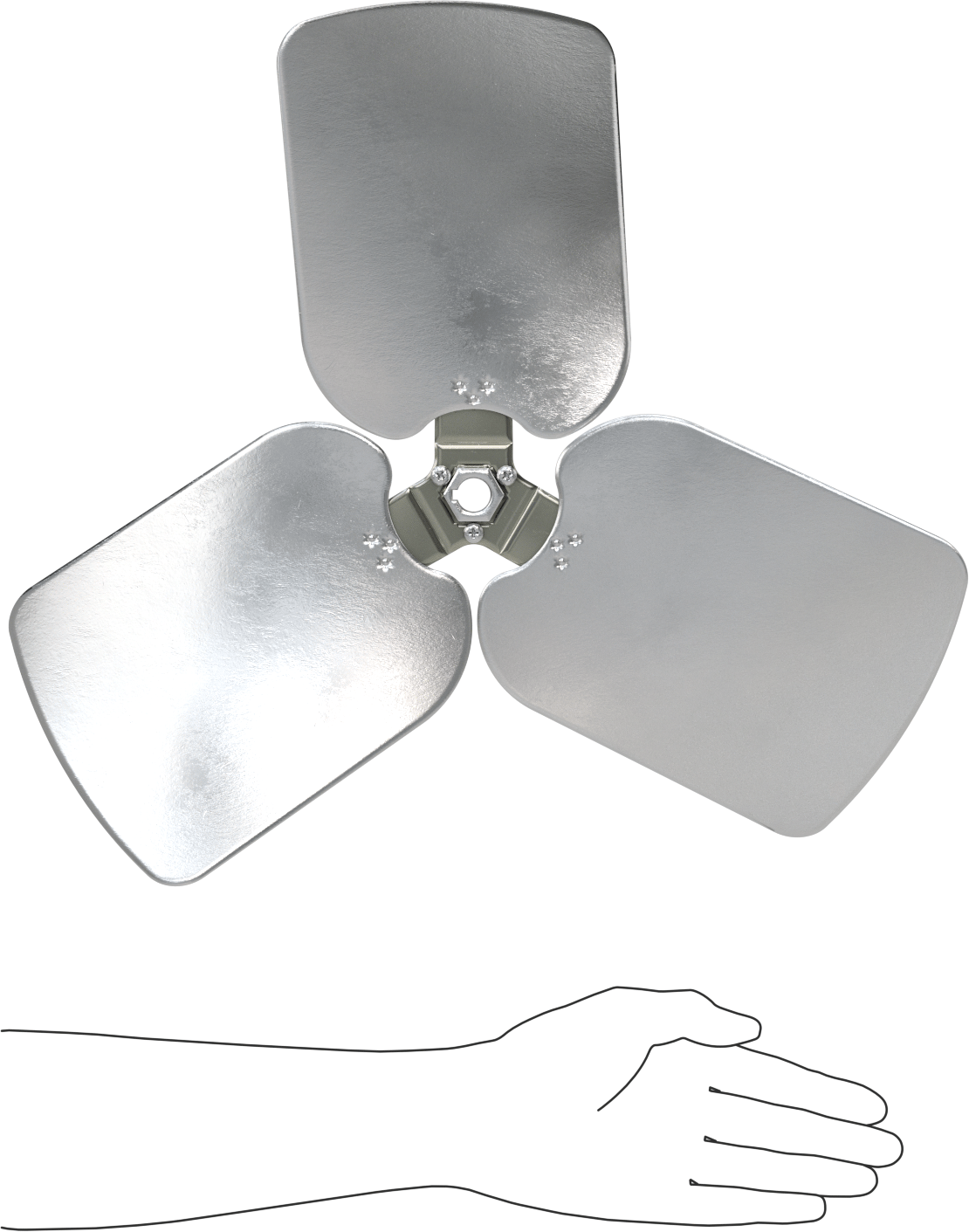 Alüminyum Fan Kanadı, 5/8" Çaplı Anahtar Mili için, 18 inç Bıçak Çapı, 3 Bıçak, 33 Derece