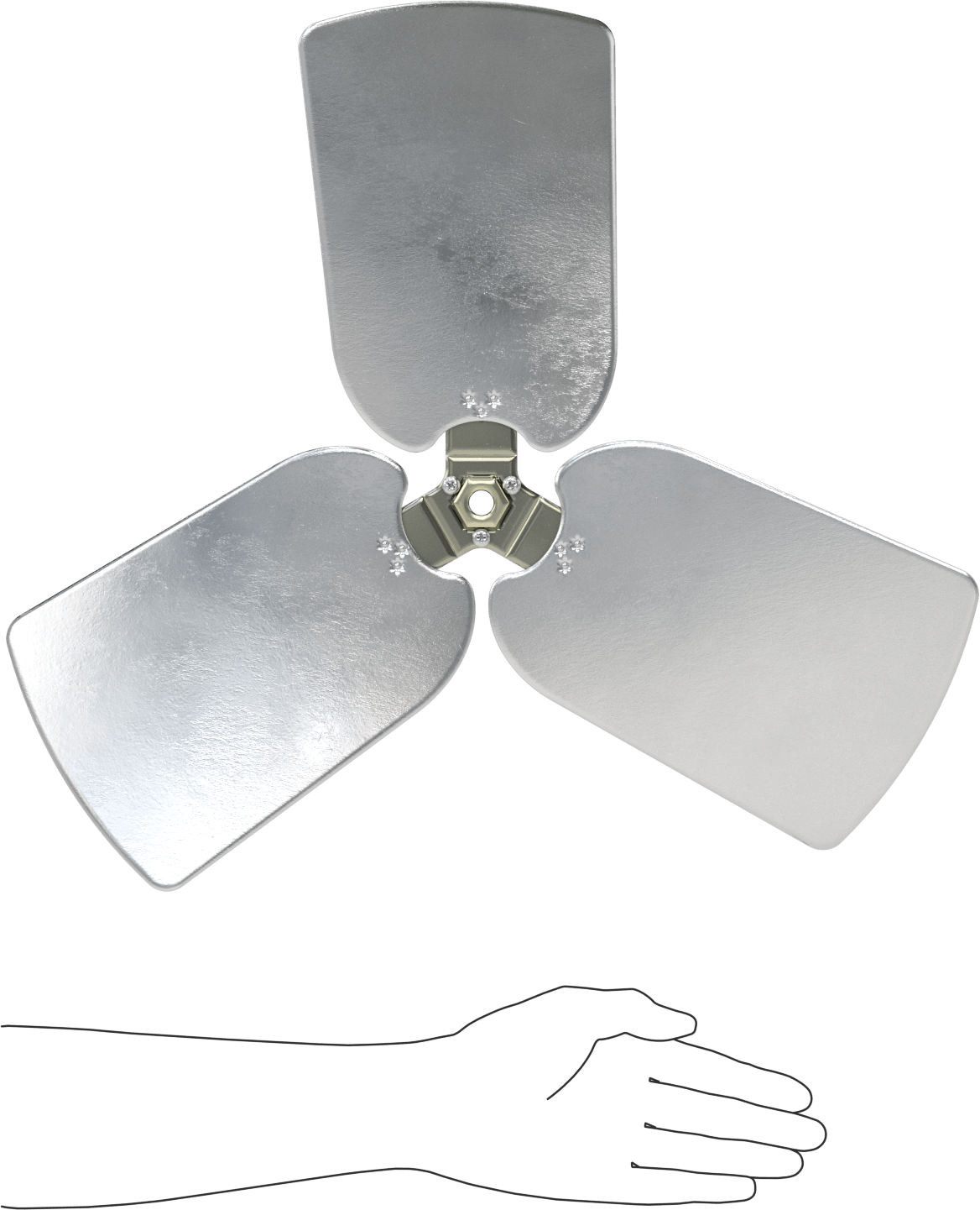 Alüminyum Fan Kanadı, 1/2" Çaplı Şaft için, 20 inç Bıçak Çapı, 3 Bıçak, 22 Derece