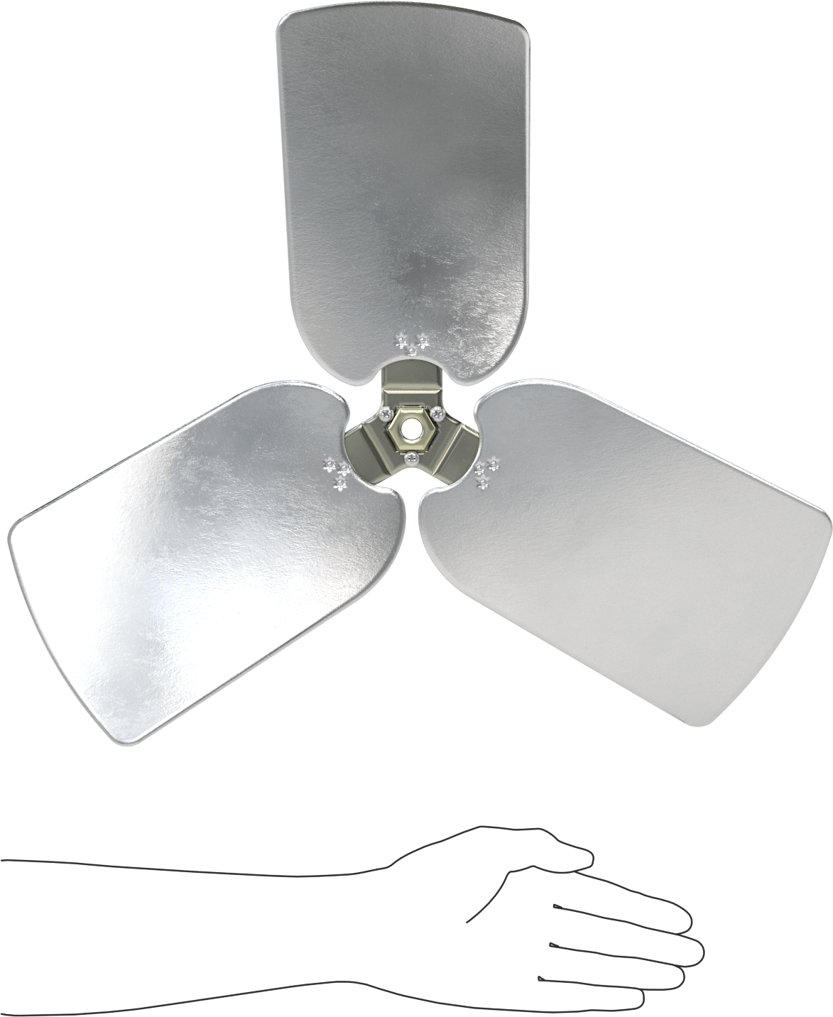Alüminyum Fan Kanadı, 1/2" Çaplı Şaft için, 20 inç Bıçak Çapı, 3 Bıçak, 30 Derece