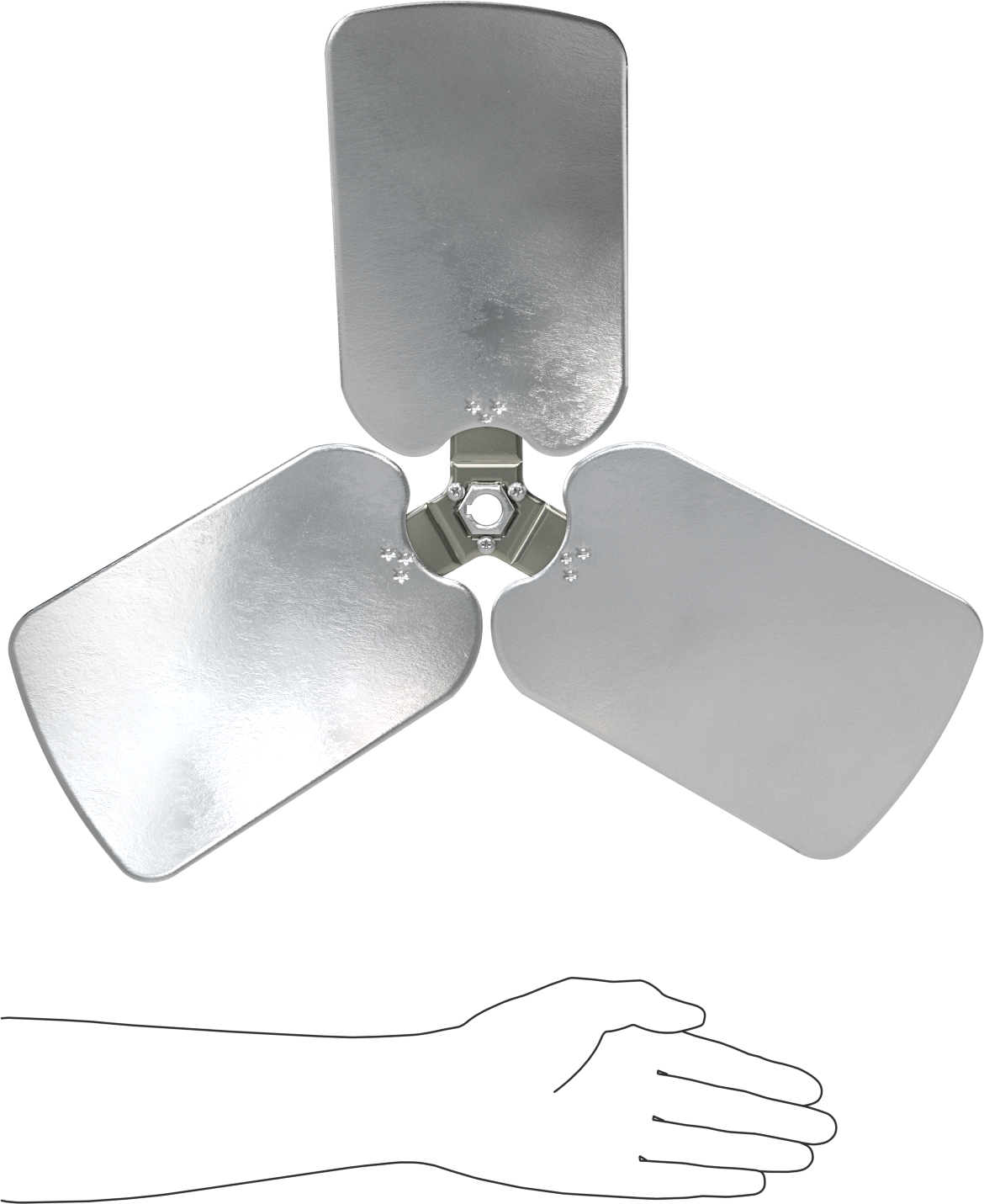 Alüminyum Fan Kanadı, 5/8" Çaplı Anahtar Mili için, 20 inç Bıçak Çapı, 3 Bıçak, 30 Derece