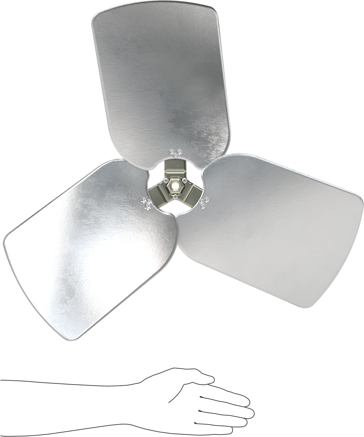 Alüminyum Fan Kanadı, Yüksek Çıkışlı, 1/2" Çaplı Yuvarlak Mil için, 3 Bıçak