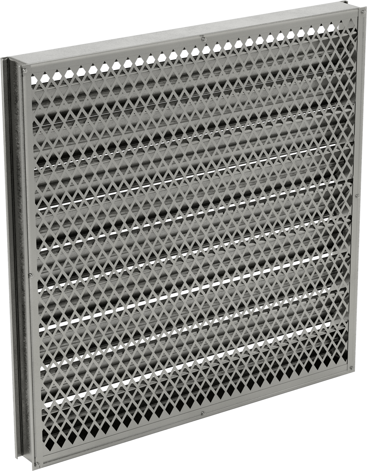 Ağır Hizmet Tipi Sabit Kanatlı Gömme Duvar Montajlı Panjur, Galvanizli Çelik Çerçeve ve Kanatlar, 48“ Genişlik x 48” Yükseklik Açıklık için