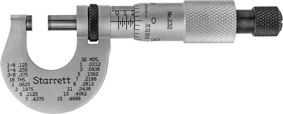 Starrett Dış Mikrometre, Cırcırlı Yüksük ile T232xrl Numarası, 0“ ila 1/2” Aralık