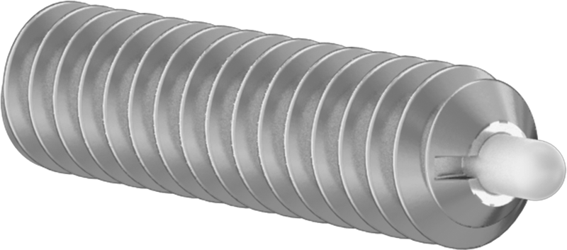 Paslanmaz Çelik Gövde ve Asetal Burunlu Uzun Burunlu Yaylı Piston, 6-32 Diş Boyutu, 0,5 ila 1,5 lb. Burun Kuvveti