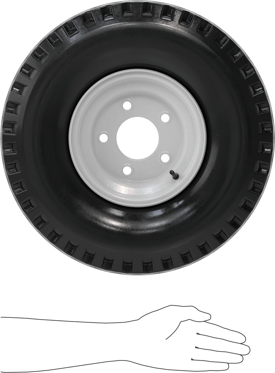 Otoyol Kullanımı için Çelik Göbekli Pnömatik Römork Tekerleği, 5 Montaj Deliği, 18-1/8" Çap, 715 lbs. @ 50 PSI Tekerlek Başına