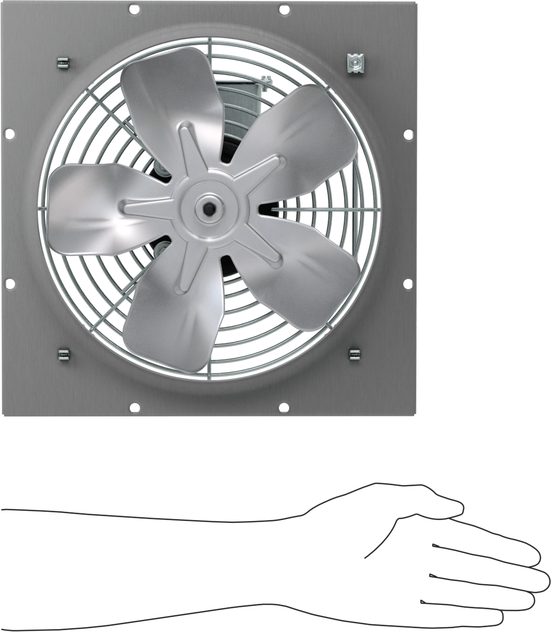 Toz Geçirmez Doğrudan Tahrikli Duvara Monte Egzoz Fanı, 10" Çaplı Bıçak ile, 120V AC, 680 CFM Hava Akışı