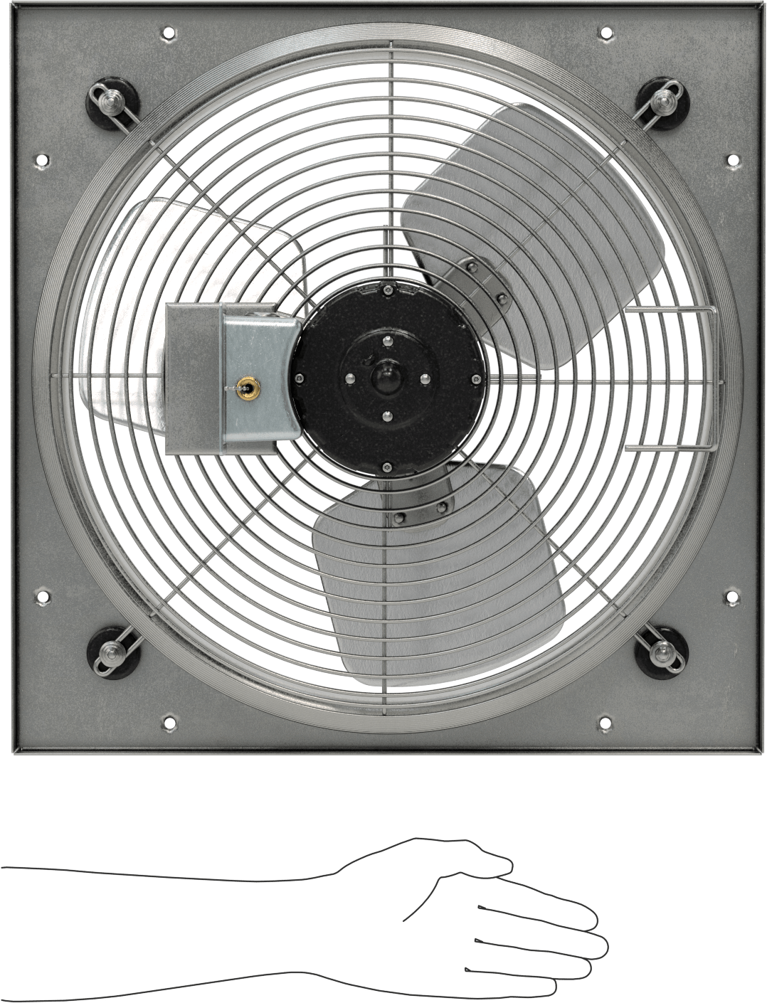 Toz Geçirmez Doğrudan Tahrikli Duvara Monte Egzoz Fanı, 18 inç çapında bıçaklı, 120V AC, 2300 CFM Hava Akışı