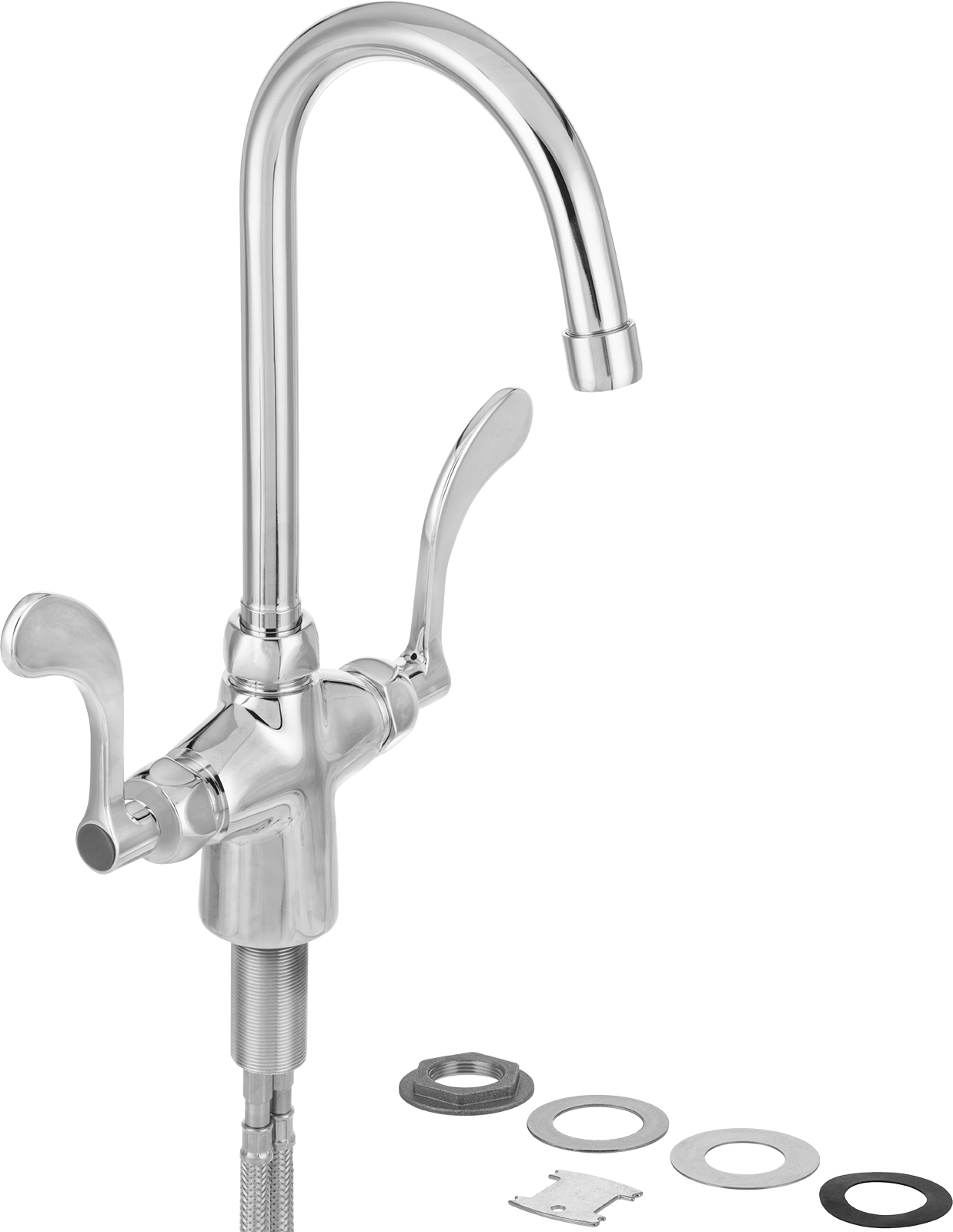 Tek Alt Girişli Lavabo Bataryası, 13-3/8" Yüksek Sabit/Döner Ağızlı, Sıcak/Soğuk Su için