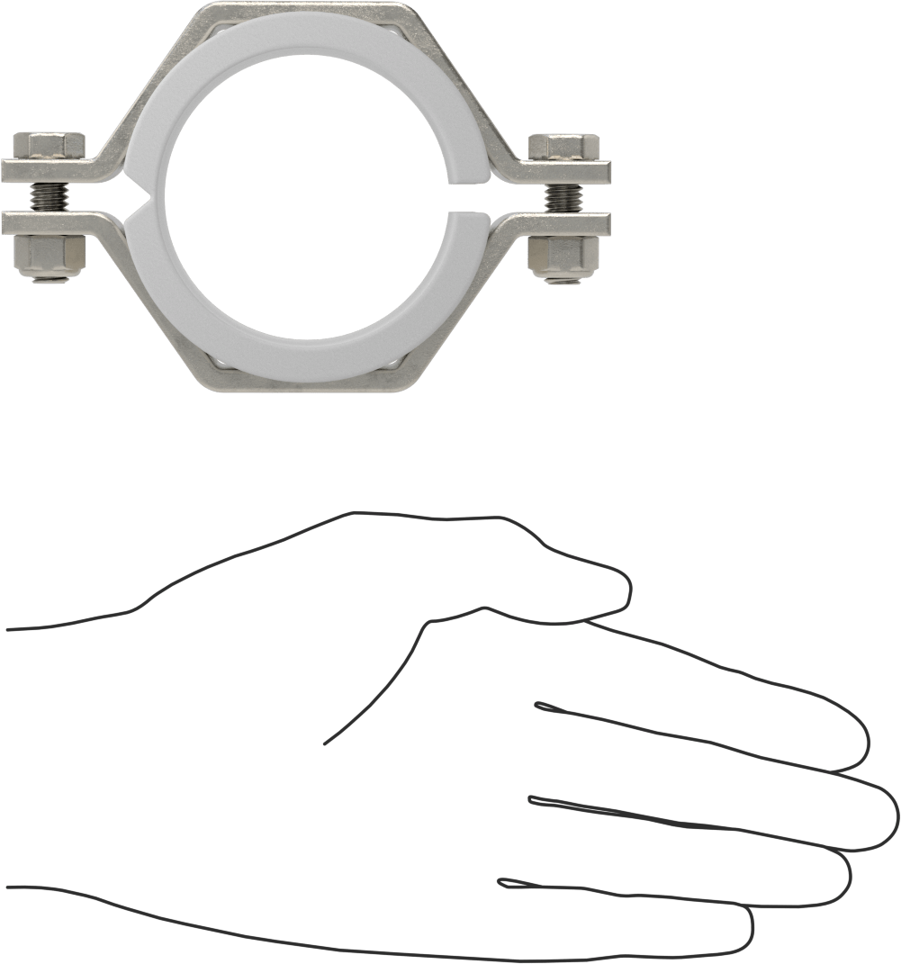 Kelepçeli Askı, Kaynak Montajı, 304 Paslanmaz Çelik, Polipropilen Yastık, 2-3/8" ID