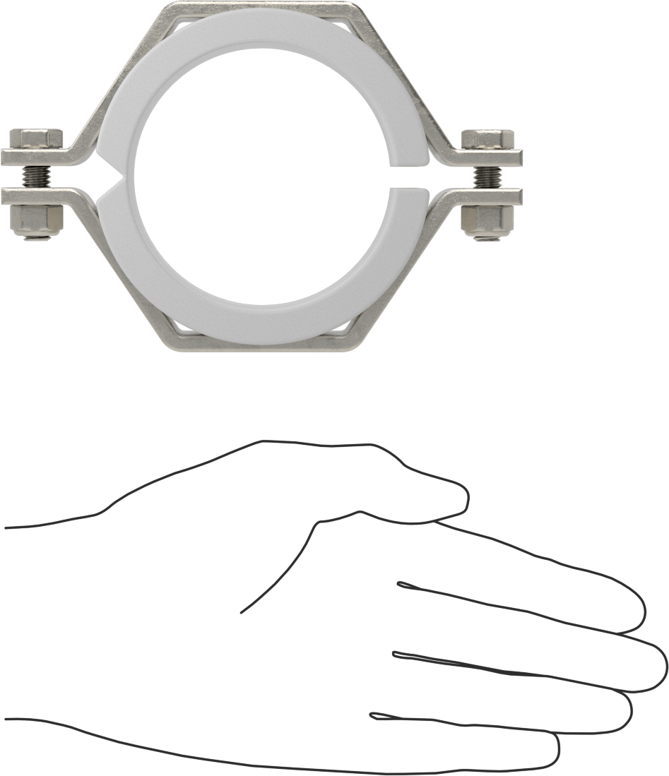 Kelepçeli Askı, Kaynak Montajı, 304 Paslanmaz Çelik, Polipropilen Yastık, 2-7/8" ID