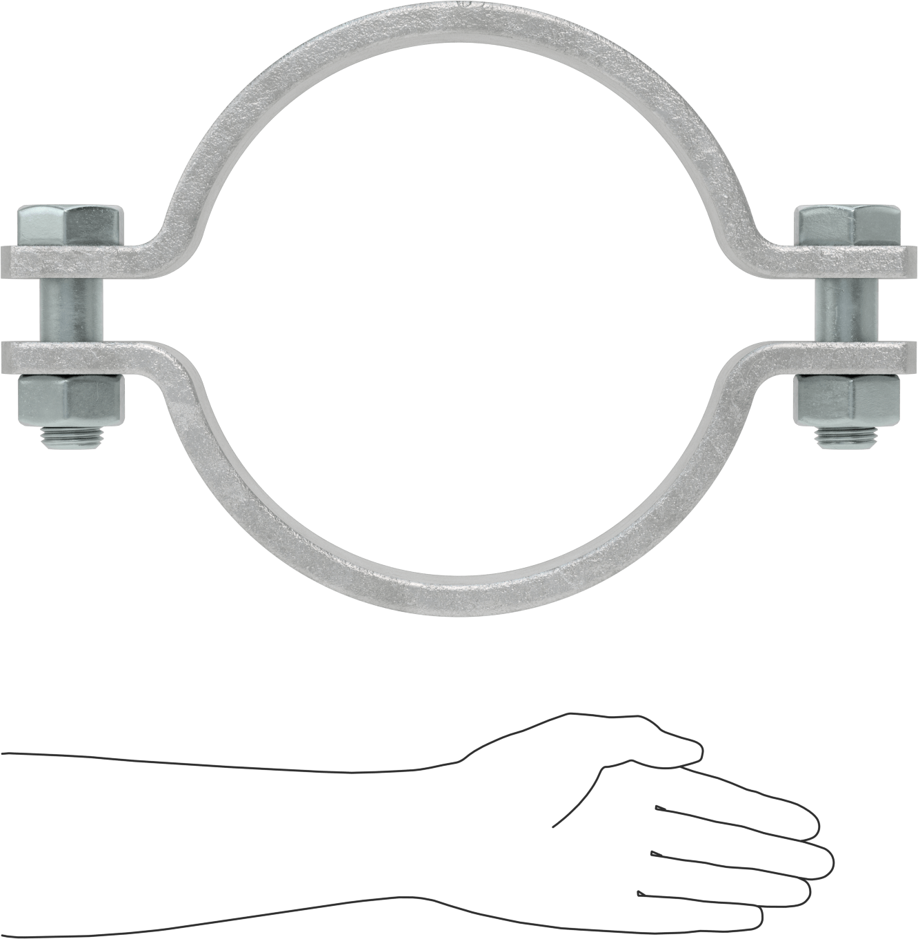 Kelepçeli Askı, Kaynak Montajı, Galvanizli Çelik, 10-3/4" ID