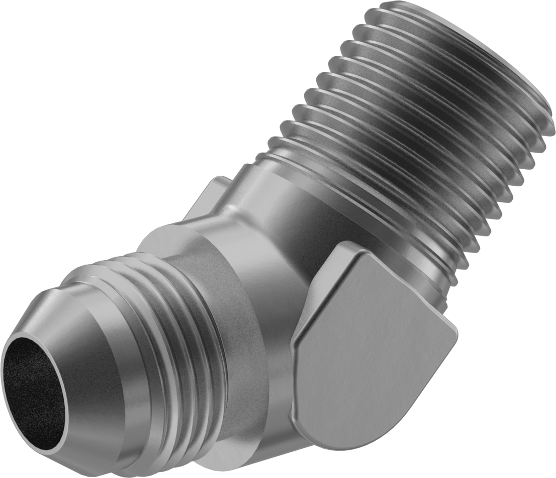 Alüminyum Boru için 37 Derece Genişletilmiş Bağlantı Parçası, 1/2" Dış Çaplı Boru x 1/2 NPT Erkek için 45 Derece Dirsek