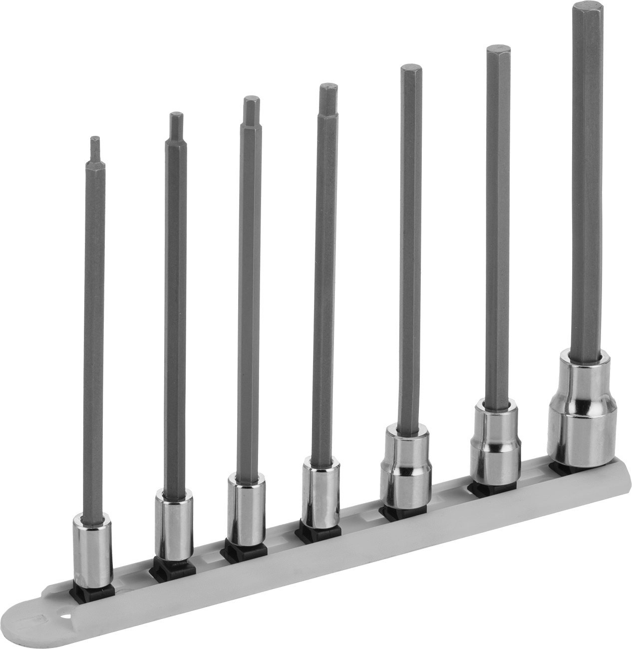 Uzun Menzilli Altıgen Uçlu Soket Seti, 1/4", 3/8“ ve 1/2” Kare Tırnak, 7 Parça, İnç Boyutları