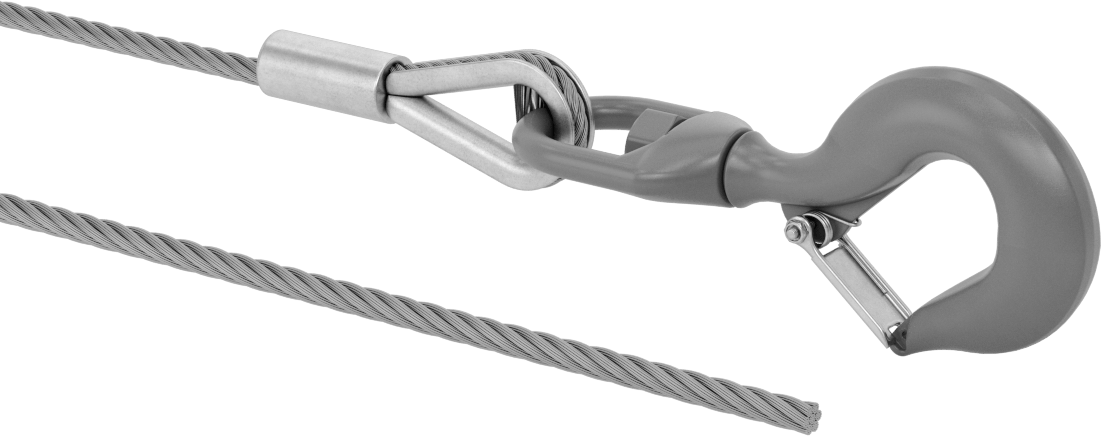 Kaldırma için Kancalı Galvanizli Çelik Tel Halat, Galvanizli Çelik, 7 x 19 Yapı, 1/4" Çap
