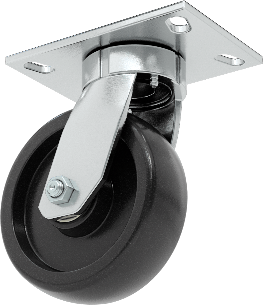 6-1/2“ x 4-1/2” Plakalı Yüksek Kapasiteli Vulcan Tekerlek, 6 inç Çapında Naylon Tekerlekli Döner Ayak