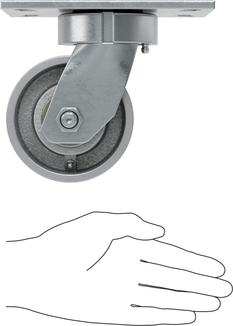 6-1/2“ x 4-1/2” Plakalı Yüksek Kapasiteli Vulcan Tekerlek, 4" Çaplı Metal Tekerlekli Döner