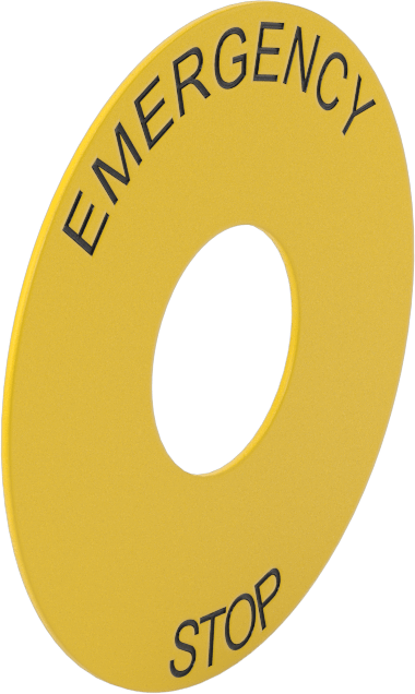 Acil Durdurma Anahtarları için Açıklama Plakası, 22 mm Kesme Çapı için, 2-3/8“ Çapında, ”Acil Durdurma"