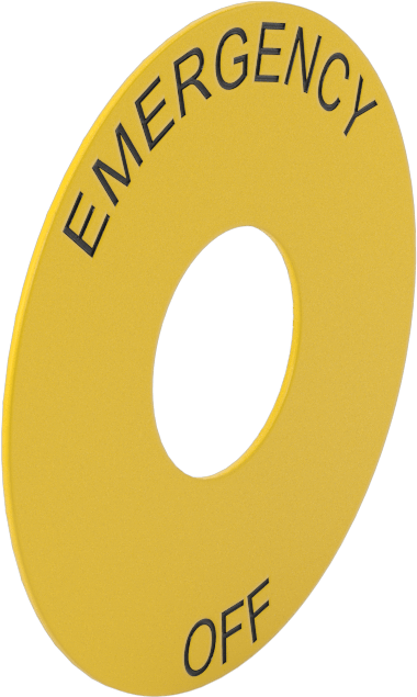 Acil Durdurma Anahtarları için Açıklama Plakası, 22 mm Kesme Çapı için, 2-3/8“ Çapında, ”Acil Durdurma"