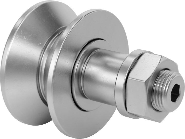 Ayarlanabilir Omuzlu Dişli V-Oluklu Ray Makarası, 2-1/2" Silindir Çapı, 1-1/4" Silindir Genişliği