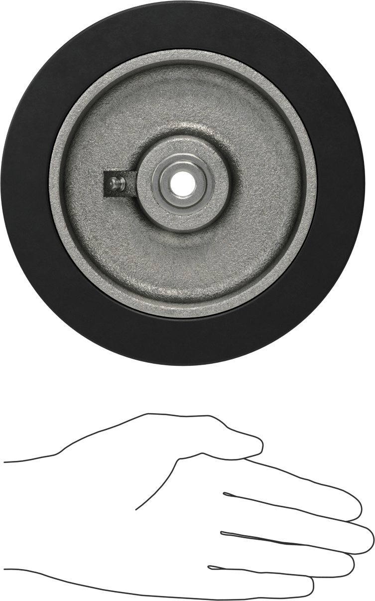 Hafif Yumuşak Siyah Kauçuk Tekerlek, 1/2" Aks için Makaralı Rulmanlı, 7“ Çap x 2” Genişlik