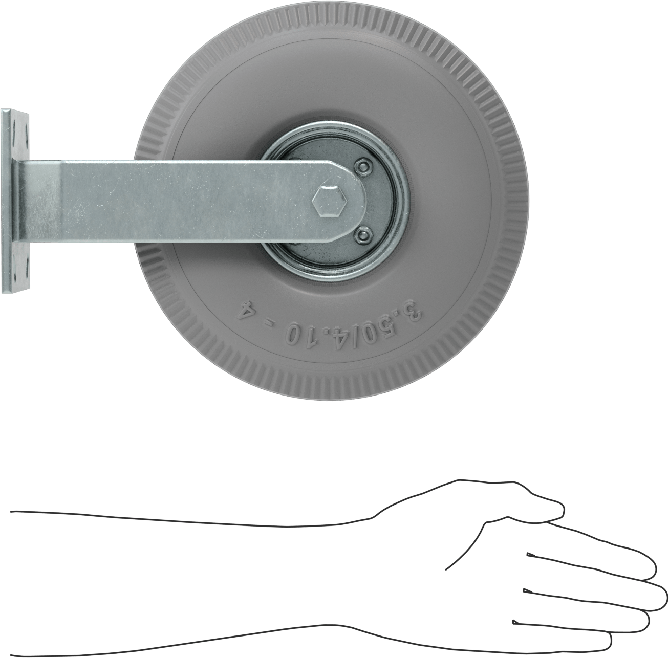 4-1/2“ x 4” Plakalı Tekerlek, Rigid, 10" Çapında Gri Kauçuk Pnömatik Tekerlek ile
