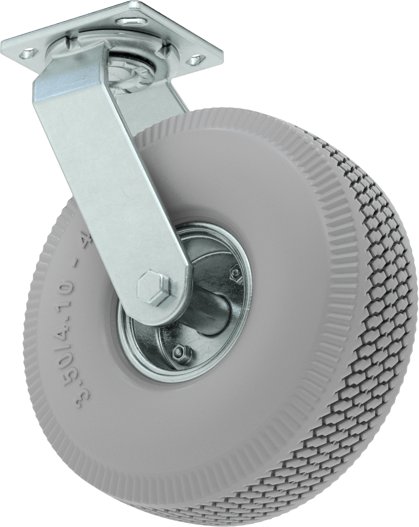4-1/2“ x 4” Plakalı Tekerlek, Döner, 10" Çapında Gri Kauçuk Pnömatik Tekerlek ile