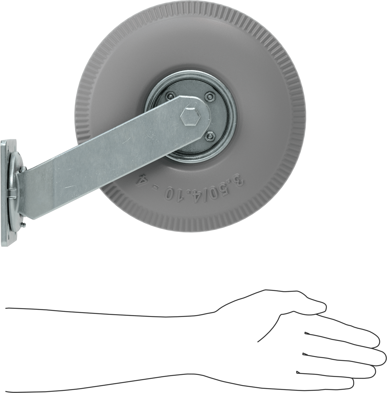 4-1/2“ x 4” Plakalı Tekerlek, Döner, 10" Çapında Gri Kauçuk Pnömatik Tekerlek ile