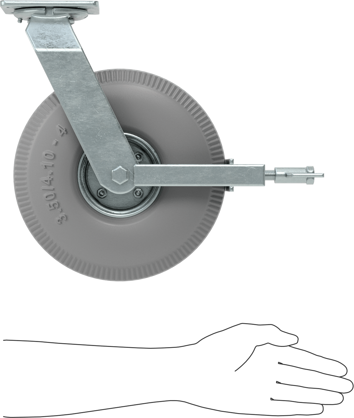 4-1/2“ x 4” Plakalı Tekerlek, Frenli ve 10 inç Çapında Gri Kauçuk Pnömatik Tekerlekli Döner Tekerlek