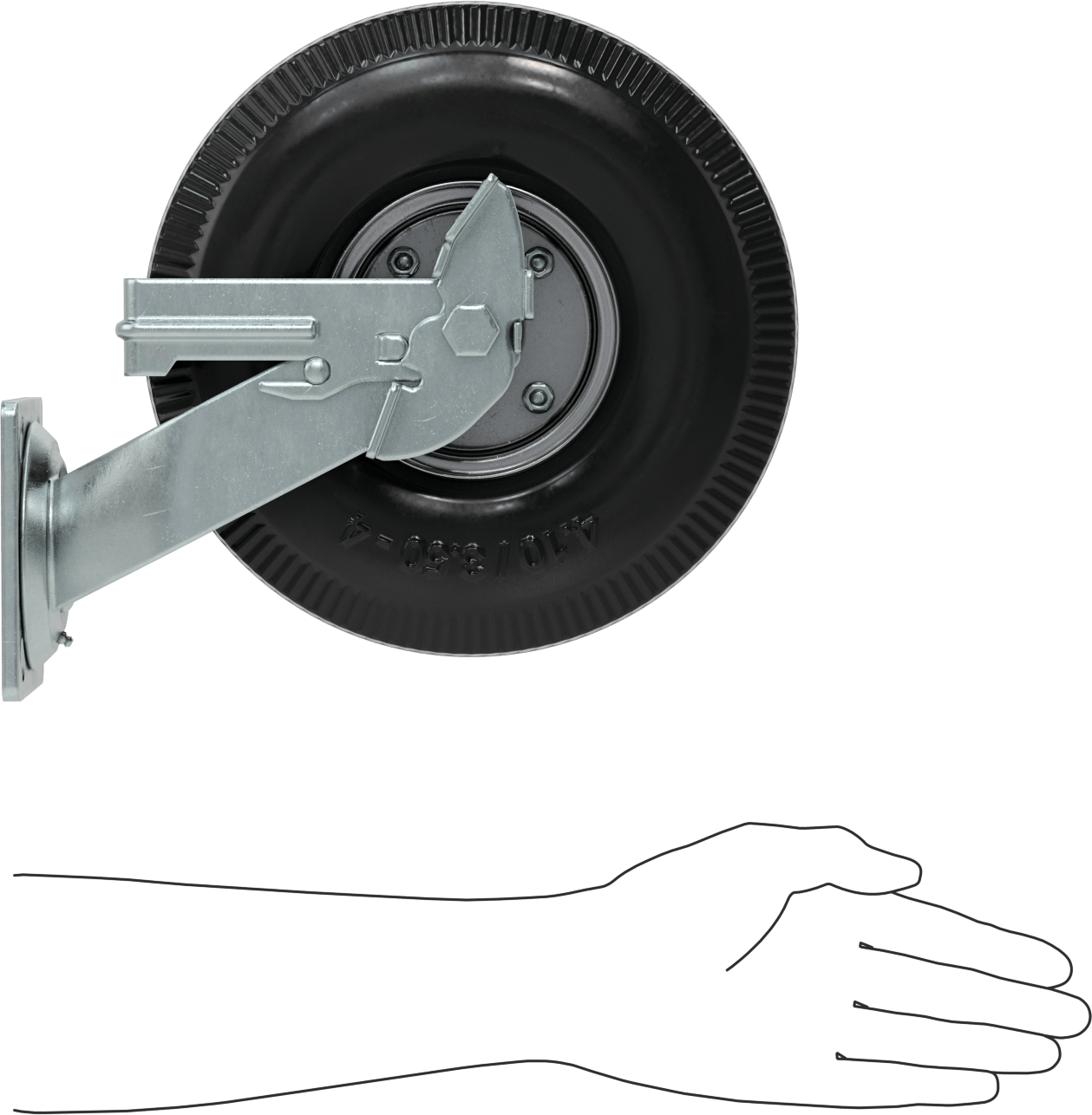 4-1/2“ x 4” Plakalı Tekerlek, Frenli Döner Tekerlek, 10" Çaplı Sert Kauçuk Pnömatik Disk